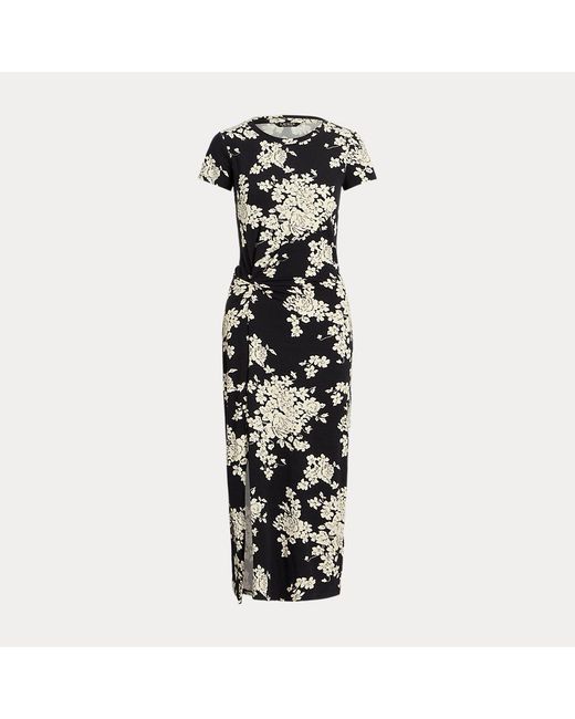 Vestido floral midi cruzado de punto Lauren by Ralph Lauren de color Black