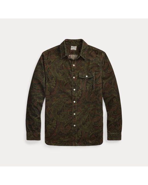 RRL Green Paisley-Print Corduroy Workshirt for men