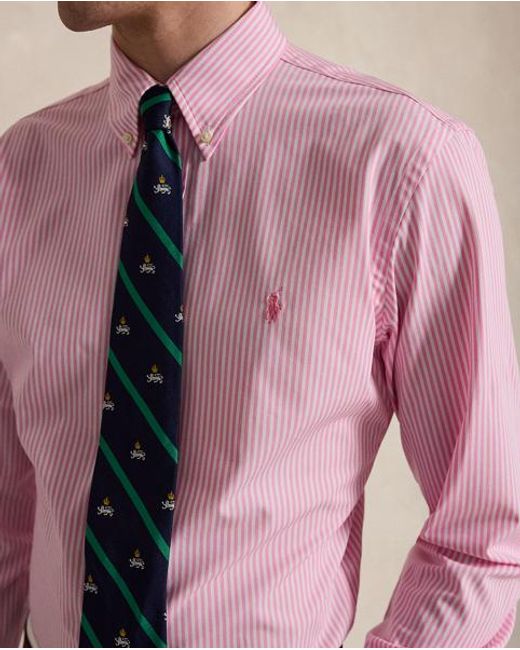 Polo Ralph Lauren Pink Custom Fit Striped Stretch Poplin Shirt for men