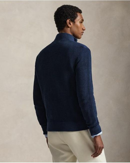Polo Ralph Lauren Blue Hybrid Linen Full-Zip Jumper for men