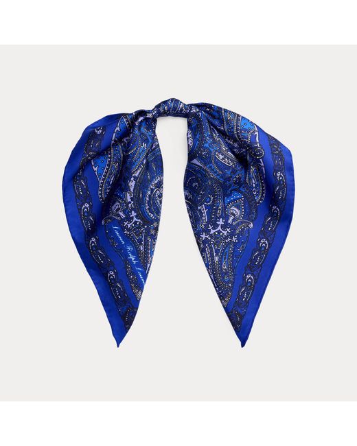 Ralph Lauren Blue Paisley Sandwashed Silk Bandanna
