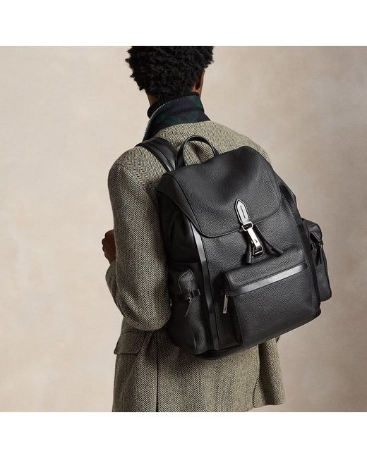 Polo Ralph Lauren Black Polo Id Pebbled Leather Backpack for men