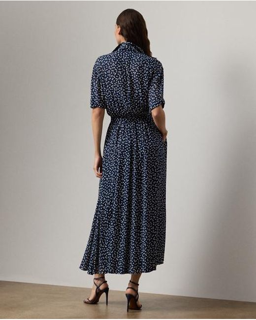 Ralph Lauren Blue Sura Geo-Print Georgette Day Dress