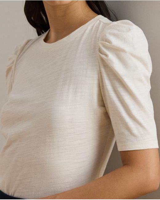 Ralph Lauren Gray Slub Jersey Puff-Sleeve Top