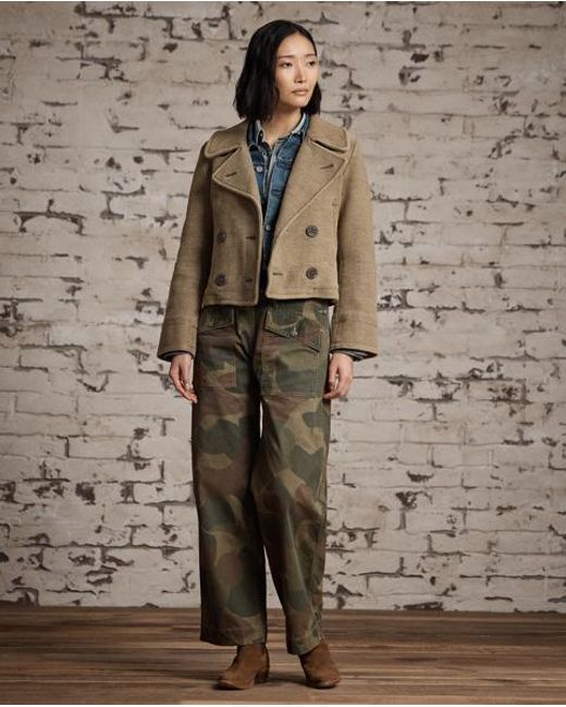 RRL Blue Handwoven Cropped Peacoat