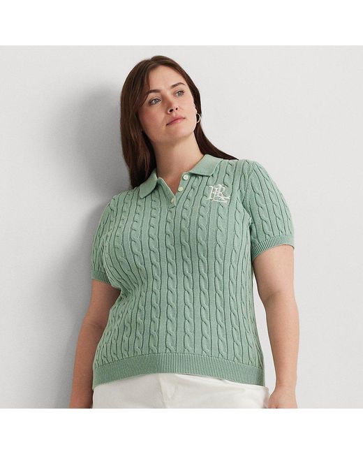 Lauren by Ralph Lauren Green Ralph Lauren Cable-knit Cotton Polo Sweater