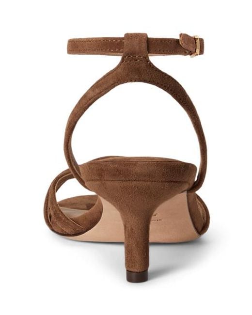 Ralph Lauren Brown Kendyl Kitten-Heel Suede Sandal