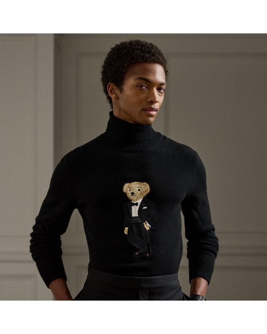 Ralph Lauren Black Polo Bear Cashmere Rollneck Jumper for men