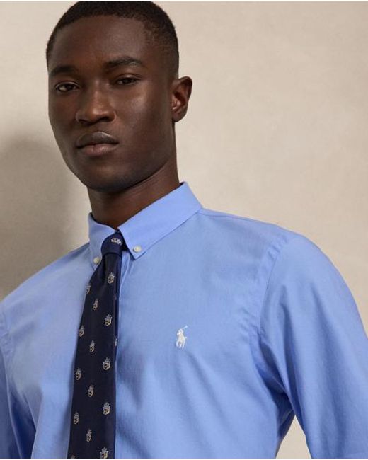 Polo Ralph Lauren Blue Slim Fit Stretch Poplin Shirt for men