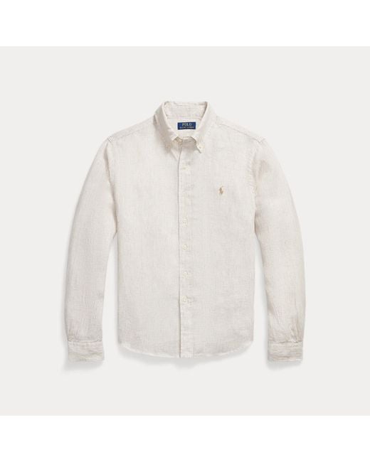 Polo Ralph Lauren White Custom Fit Striped Linen Shirt for men