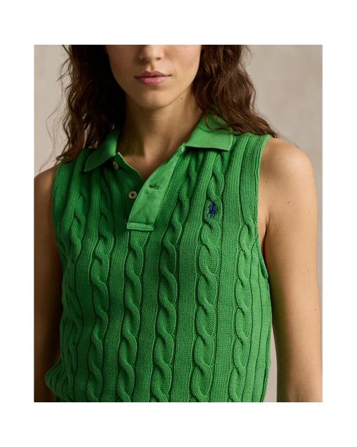Polo Ralph Lauren Green Verkürztes Poloshirt mit Zopfmuster
