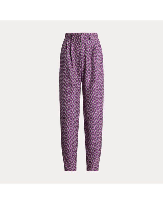 Ralph Lauren Collection Purple Cassidy Print Silk Habotai Trouser
