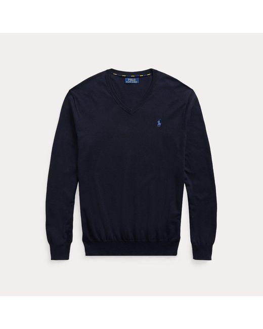 Polo Ralph Lauren Blue Slim Fit Cotton V-neck Sweater for men