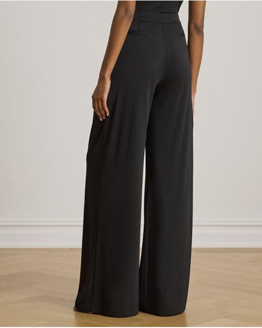 Ralph Lauren Black Pleated Stretch Jersey Wide-Leg Pant