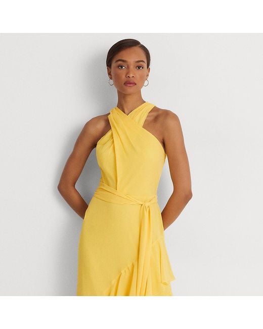 Lauren by Ralph Lauren Yellow Neckholder-Kleid mit Gürtel