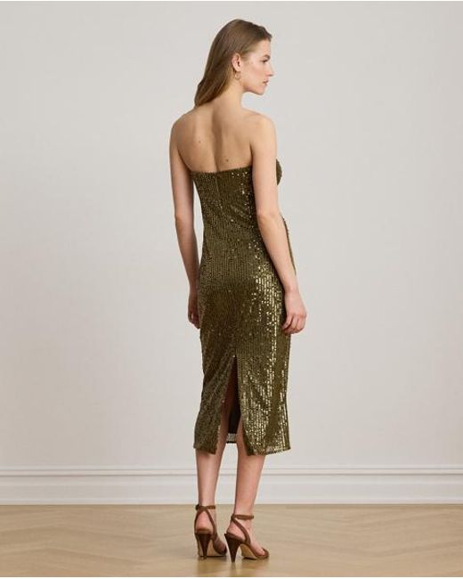 Ralph Lauren Green Sequinned Tulle Strapless Cocktail Dress