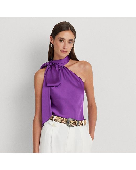 Blusa de charmeuse con cuello halter Lauren by Ralph Lauren de color Purple