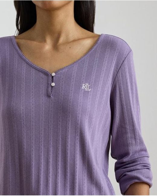 Ralph Lauren Purple Karierter Henley-Pyjama Mit Baumwolle