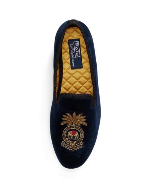 Polo Ralph Lauren Black Paxton Crest Velvet Slipper for men