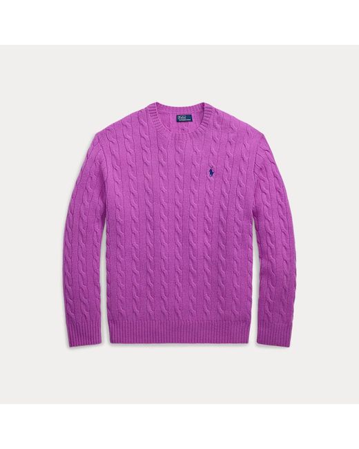 Polo Ralph Lauren Wollen-Kasjmier Kabeltrui Met Ronde Hals in het Purple