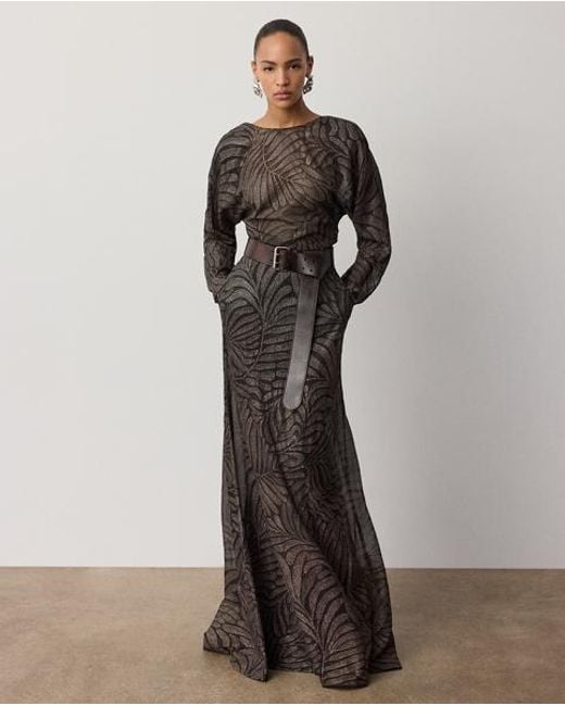 Ralph Lauren Black Shannen Foiled Chiffon Evening Dress
