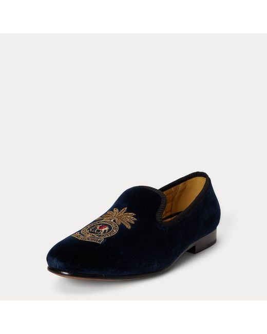 Polo Ralph Lauren Black Paxton Crest Velvet Slipper for men