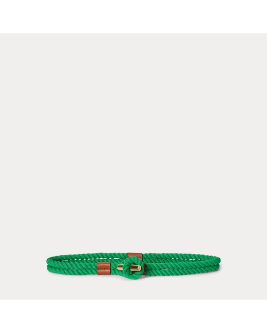 Ralph Lauren Green Leather-Trim Rope Toggle Skinny Belt
