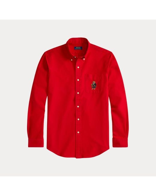 Camicia Oxford Polo Bear Custom-Fit di Polo Ralph Lauren in Red da Uomo