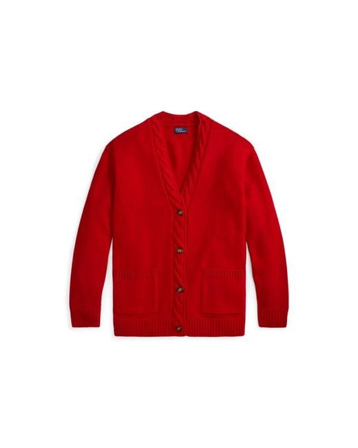 Polo Ralph Lauren Red Cable-Trim Wool-Cashmere Cardigan
