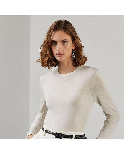 Ralph Lauren Collection Ralph Lauren Merino Wool Crewneck Sweater in White  | Lyst