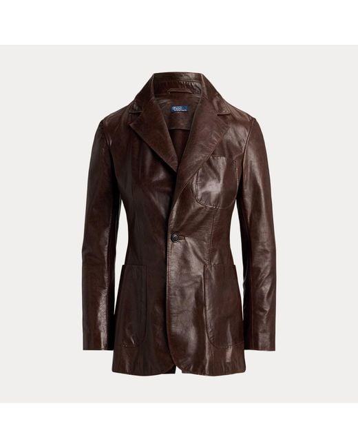 Polo Ralph Lauren Brown Single-Breasted Leather Blazer