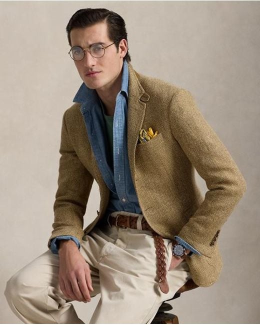 Polo Ralph Lauren Tailored-Fit Polo-Sakko Mit Fischgrat in Natural für Herren