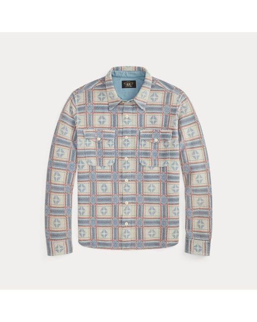 RRL Gray Print Reverse-Terry Workshirt for men