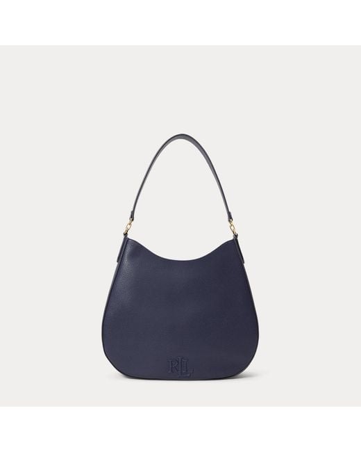 Ralph Lauren Blue Pebbled Leather Large Adley Shoulder Bag