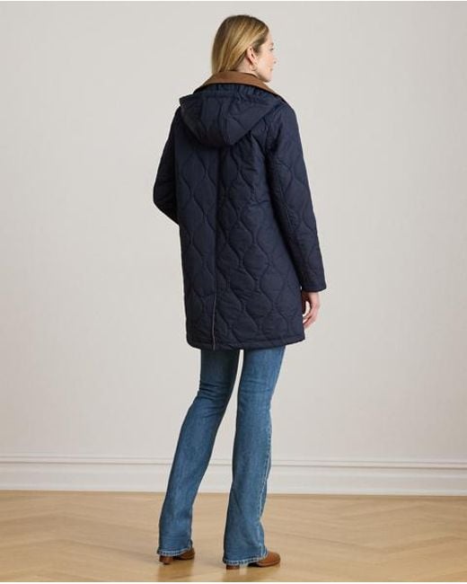 Ralph Lauren Blue Twill-Trim Onion-Quilted Hooded Jacket