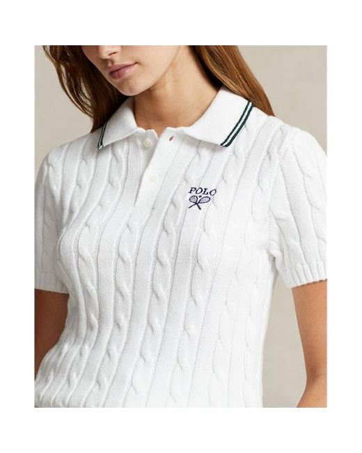 Polo Ralph Lauren White Wimbledon Cable-knit Cotton Polo Shirt