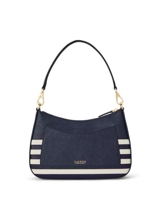 Ralph Lauren White Striped Leather Medium Danni Bag