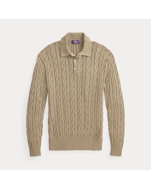 Ralph Lauren Brown Cable-Knit Cotton-Silk Polo Jumper for men