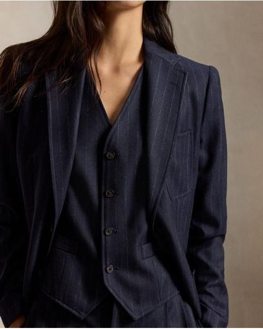 Polo Ralph Lauren Blue Pinstripe Wool Flannel Waistcoat