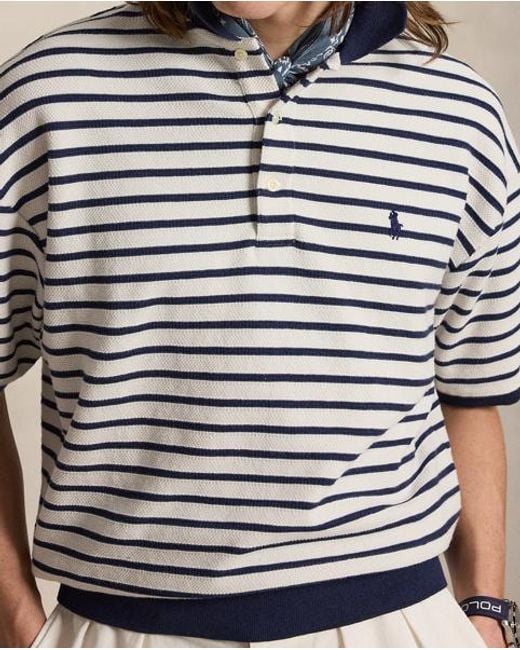 Polo Ralph Lauren Blue Relaxed Fit Striped Textured Polo Shirt for men