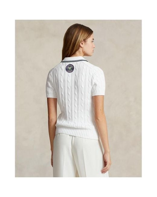 Polo Ralph Lauren White Poloshirt Wimbledon mit Zopfmuster