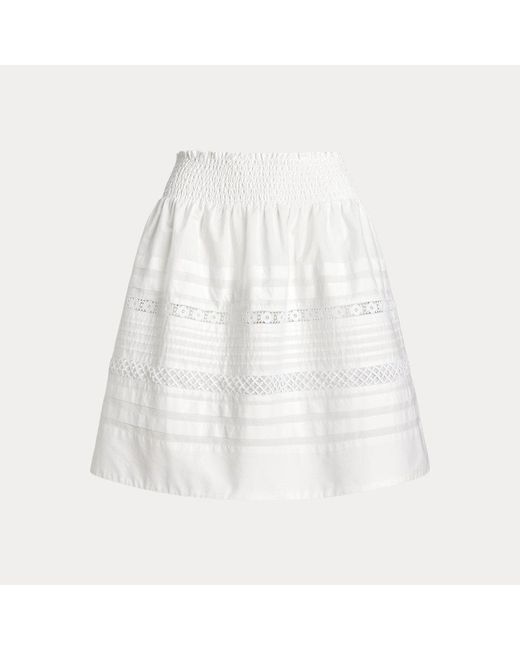 Lauren by Ralph Lauren Blue Ralph Lauren Lace-trim Cotton Broadcloth Miniskirt