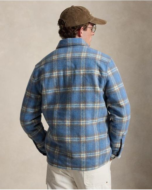 Polo Ralph Lauren Blue Plaid Felted Wool Overshirt for men