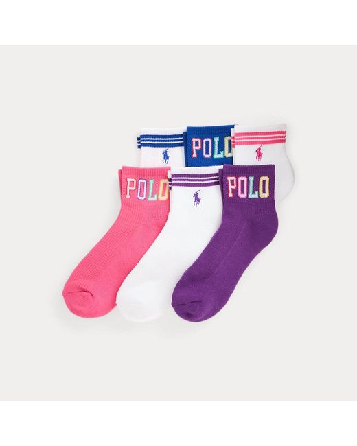 Polo Ralph Lauren 6-pack Stretch Enkelsokken Met Logo in het Purple