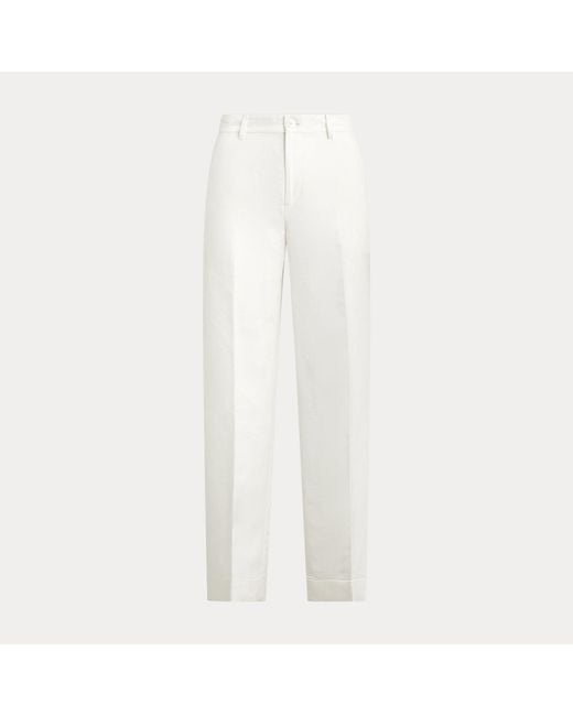 Ralph Lauren White Linen-Blend Twill Wide-Leg Cropped Trouser