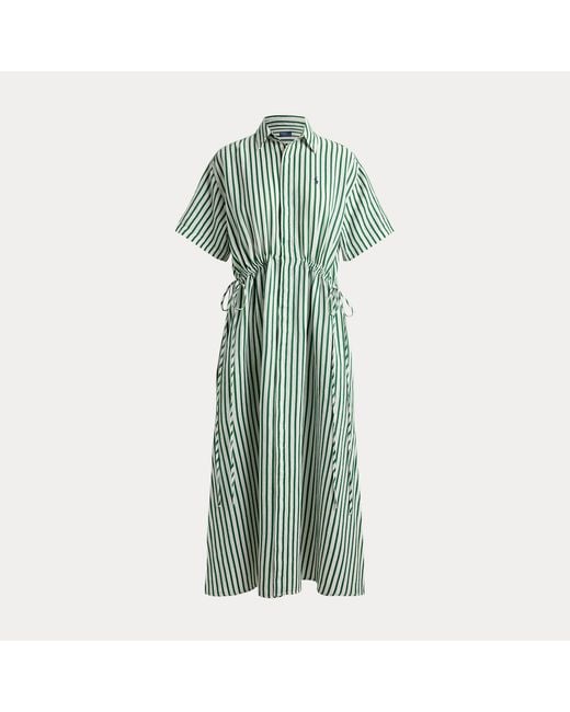 Polo Ralph Lauren Green Striped Linen-Cotton Drawcord Shirtdress
