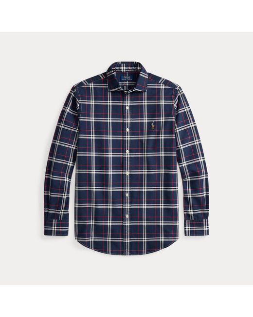 Polo Ralph Lauren Blue Custom Fit Plaid Oxford Shirt for men