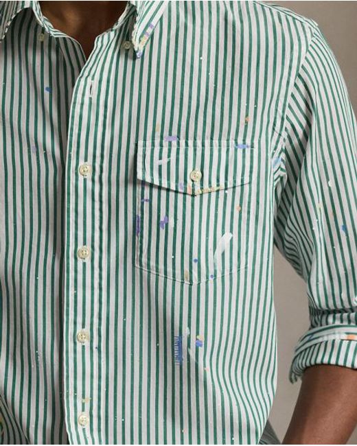Polo Ralph Lauren Green Classic Fit Paint-Splatter Striped Shirt for men