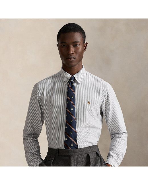 Polo Ralph Lauren Gray Custom Fit Striped Oxford Shirt for men