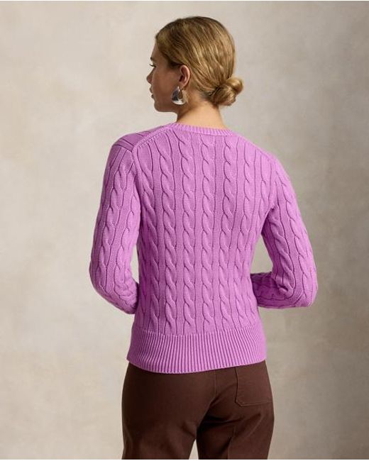 Polo Ralph Lauren Pink Cable-Knit Cotton Crewneck Cardigan